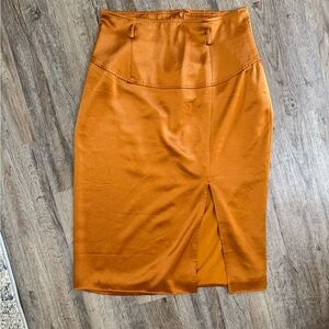Hilary MacMillan • Cognac Satin Pencil Skirt